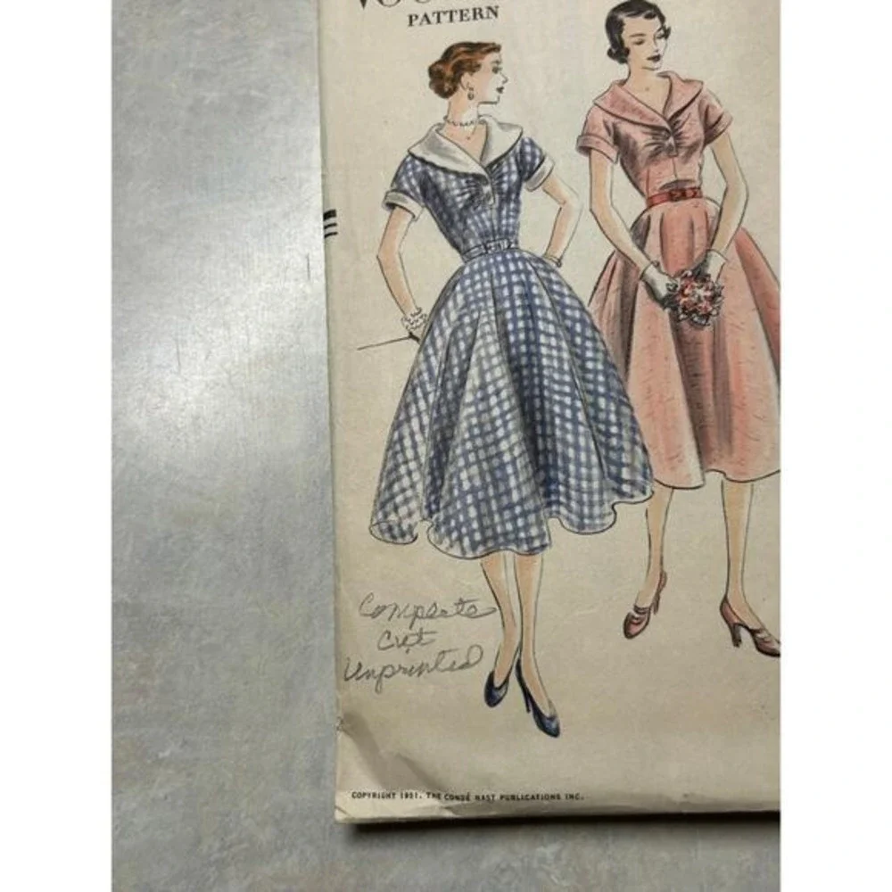 Vintage 1950's Vogue Pattern #7353‎ One Piece Flare Skirt Dress Size 16